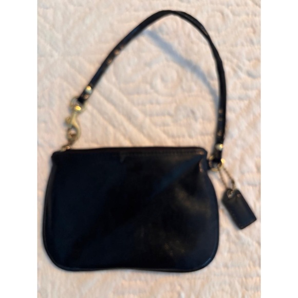 Coach Wristlet Black Gold Hardware Compact Zipper Mini Bag Minimalist Chic - Picture 3 of 7
